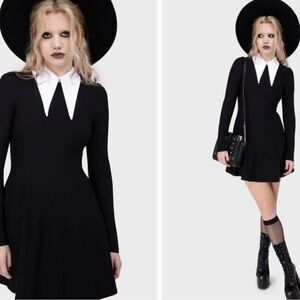 Killstar Black Fit and Flare Dress with Peter Pan Collar